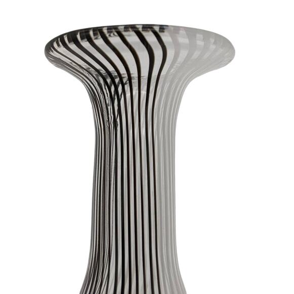 Hand Blown Filigrana Canned Glass Vase Black White Stripe Dino Martens-Like 11.5 - Picture 10 of 13